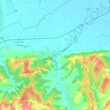 Carte topographique Tužno, altitude, relief