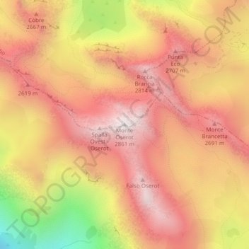 Carte topographique Monte Oserot, altitude, relief