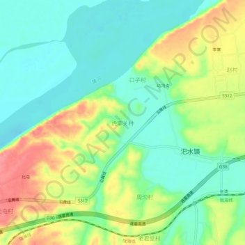 Carte topographique 虎牢关村, altitude, relief