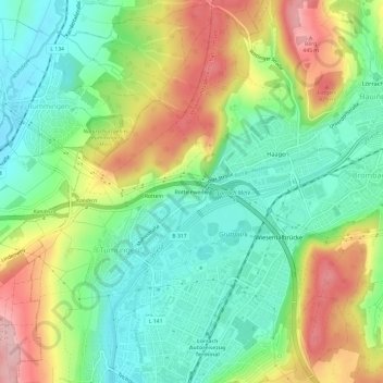 Carte topographique Röttelnweiler, altitude, relief
