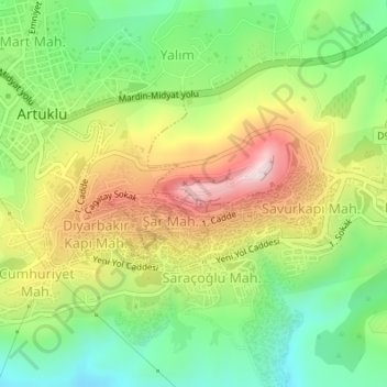 Carte topographique Mardin Castle, altitude, relief