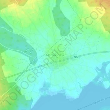 Carte topographique Mankono Ba, altitude, relief