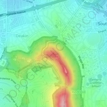 Carte topographique Red Hill, altitude, relief