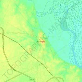 Carte topographique Kannauj, altitude, relief