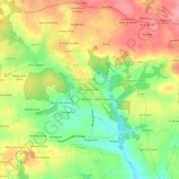 Carte topographique Briscoul Huella, altitude, relief