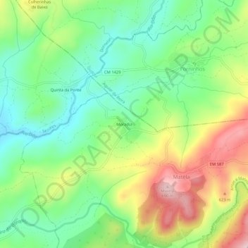 Carte topographique Moradia, altitude, relief