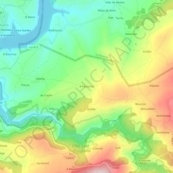 Carte topographique A Parrocha, altitude, relief