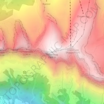 Carte topographique Hinterrugg, altitude, relief