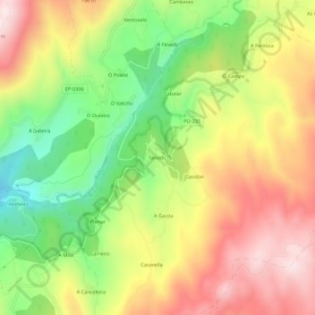 Carte topographique Seixido, altitude, relief