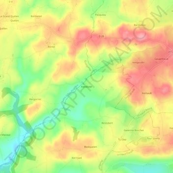 Carte topographique Kerolivier, altitude, relief
