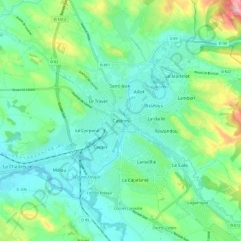 Carte topographique Castres, altitude, relief