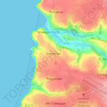 Carte topographique Trevarrian, altitude, relief