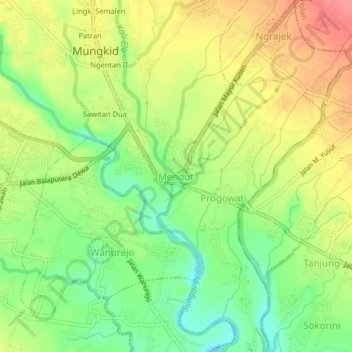 Carte topographique Mendut, altitude, relief
