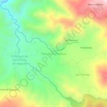 Carte topographique Plan de Chihuahua, altitude, relief