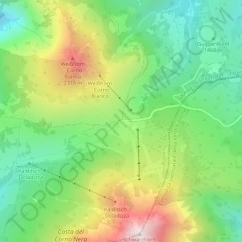 Carte topographique Jochgrimm - Passo Oclini, altitude, relief
