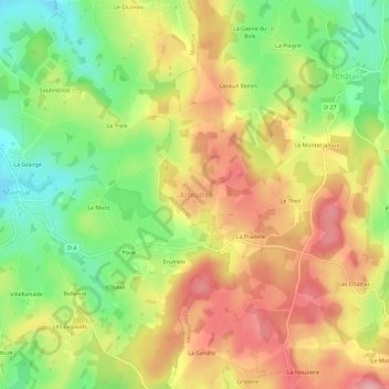 Carte topographique Arfeuille, altitude, relief