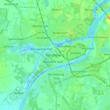 Carte topographique Rendsburg, altitude, relief