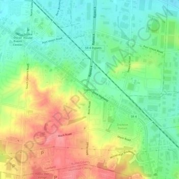 Carte topographique Stockton, altitude, relief