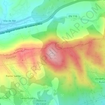 Carte topographique Serves, altitude, relief