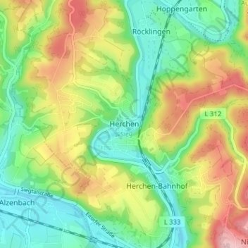 Carte topographique Herchen, altitude, relief