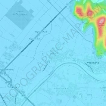 Carte topographique Nodica, altitude, relief