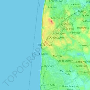 Carte topographique Blackpool, altitude, relief