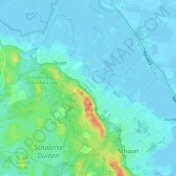 Carte topographique Catrijp, altitude, relief