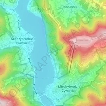 Carte topographique Młyńsko, altitude, relief