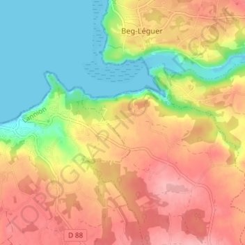 Carte topographique Lann Kerallic, altitude, relief