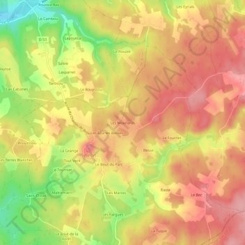Carte topographique Les Mounards, altitude, relief