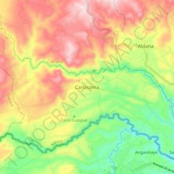 Carte topographique Carlosama, altitude, relief