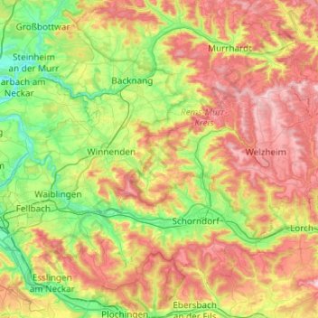 Carte topographique Berglen, altitude, relief