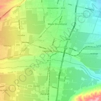 Carte topographique Luján de Cuyo, altitude, relief