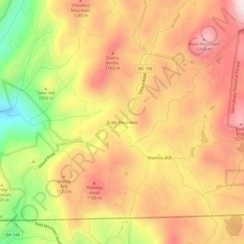 Carte topographique Scaly Mountain, altitude, relief
