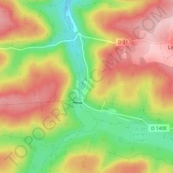 Carte topographique Les Vieilles Forges, altitude, relief