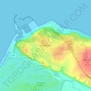 Carte topographique Hanstholm, altitude, relief