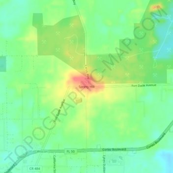 Carte topographique Spring Hill, altitude, relief