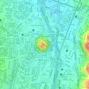 Carte topographique Cerro Nutibara, altitude, relief