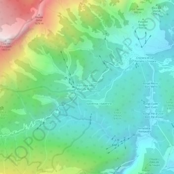 Carte topographique Pian delle Merie, altitude, relief