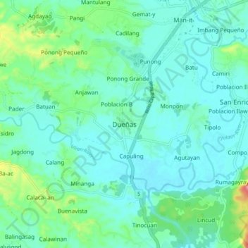 Carte topographique Dueñas, altitude, relief