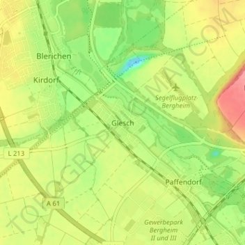 Carte topographique Glesch, altitude, relief