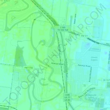 Carte topographique Olmito, altitude, relief