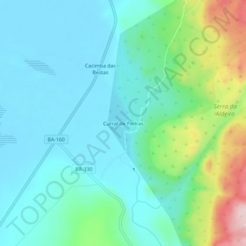 Carte topographique Curral de Pedras, altitude, relief