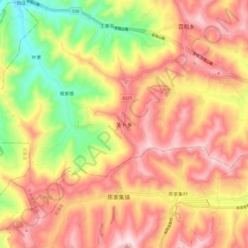 Carte topographique 关卜乡, altitude, relief