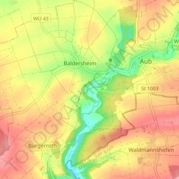 Carte topographique Uhlenmühle, altitude, relief
