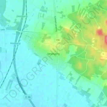 Carte topographique Vestbjerg, altitude, relief