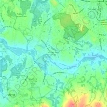 Carte topographique Charles River Village, altitude, relief