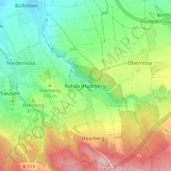 Carte topographique Rohda (Haarberg), altitude, relief