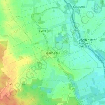 Carte topographique Radenbeck, altitude, relief