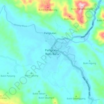 Carte topographique Pangkalan Koto Baru, altitude, relief
